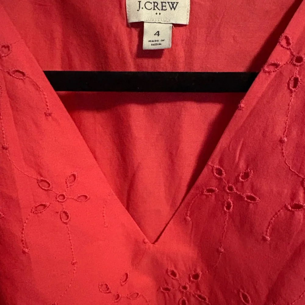 J. Crew Vibrant Coral Eyelet Midi Dress